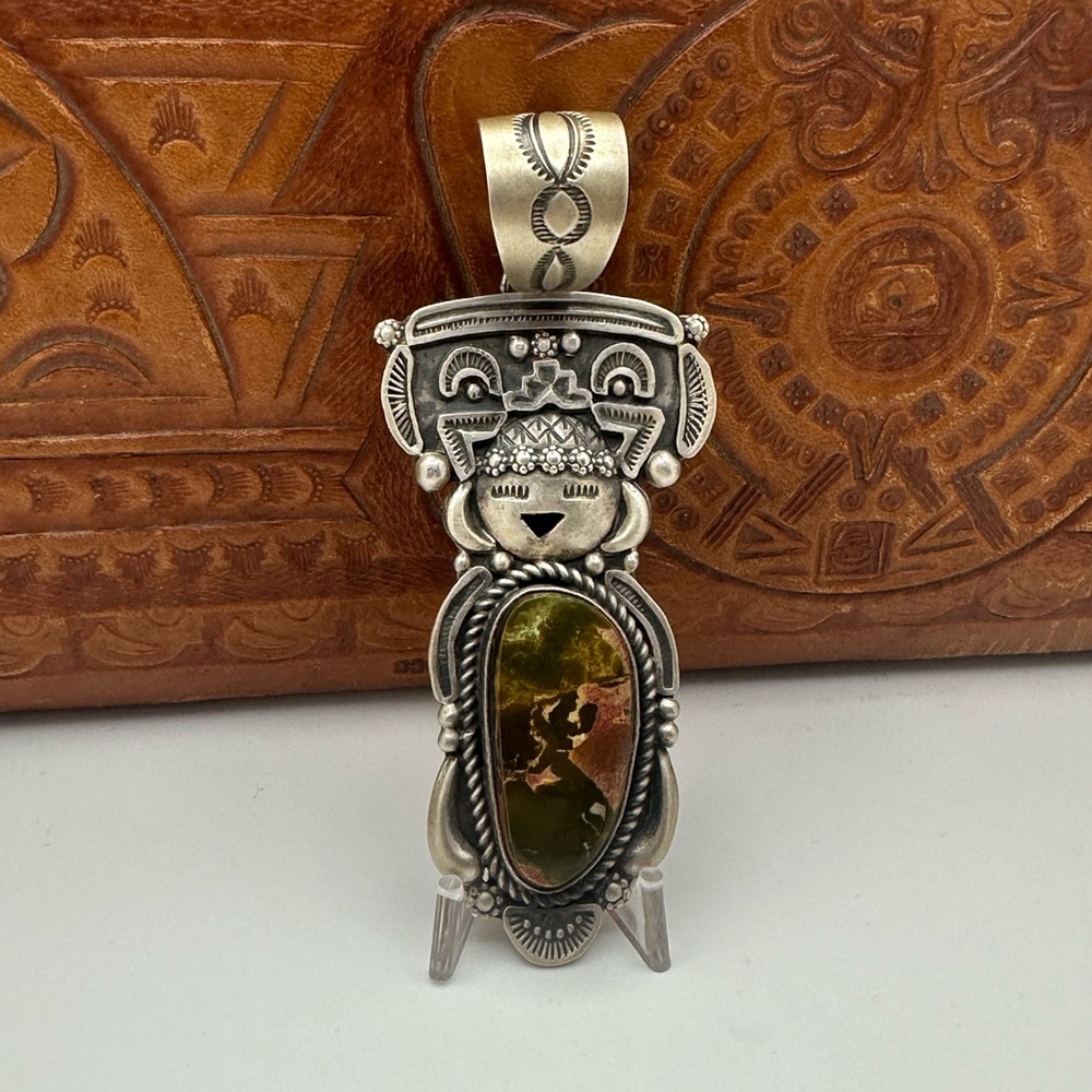SOLD Ronald Tom turquoise maiden pendant sterling silver Native American made